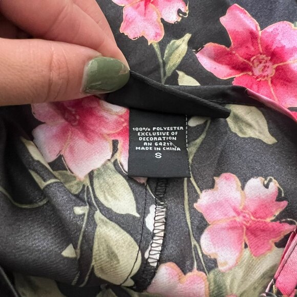 Bay Studio Sleepwear Floral Lace Trim Bow Satin Mini Slip Dress Black S Coquette - Picture 9 of 13